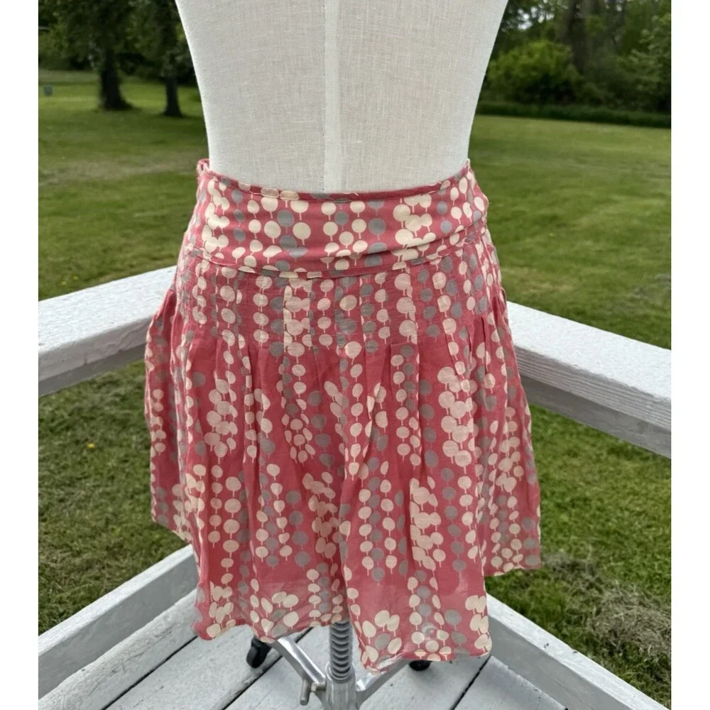 Fossil Silk Cotton Pleated Polka Dot Print A-Line Skirt Pink-Coral Size 2